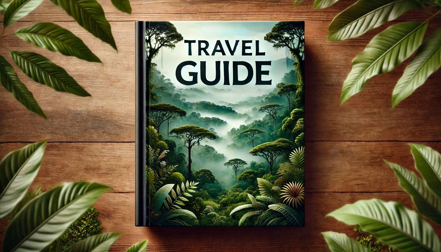 Travel guide book titled "Travel Guide" featuring a cover showing Monteverde’s tropical cloud forest in Costa Rica.